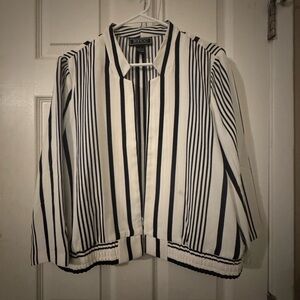 New York & Company Black and White Striped Blouse